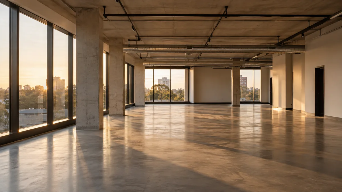 Vacant commercial office floor with natural light and space for a new layout